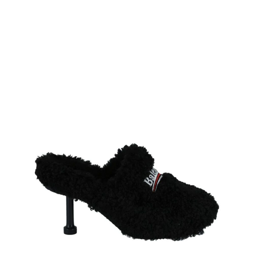 Balenciaga Political Campaign Furry 80mm Mules Black Womens